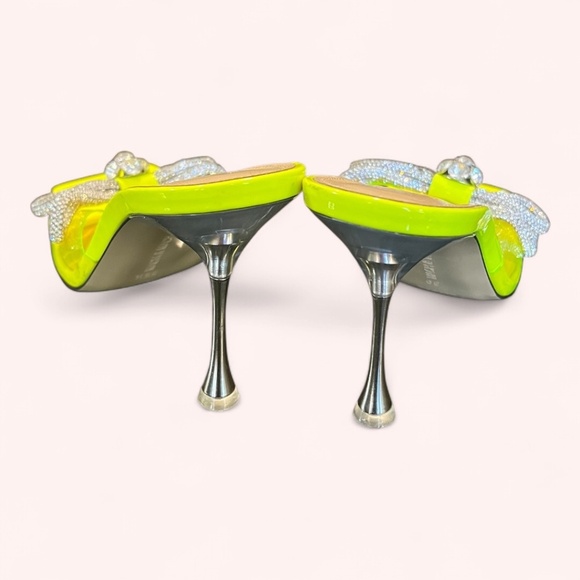 Mach & Mach Neon Yellow Square Toed Double Bow Italian PVC Mules Size EU 39/39.5 - Picture 4 of 10